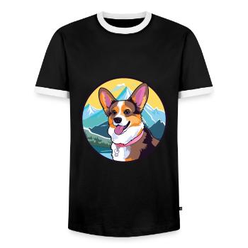 Cardigan Welsh Corgi chien race Cartoon Kawaii Wate - T-shirt contrasté Homme - noir/blanc - Devant - AI Model Female 172 light (172cm) & AI Model Male 178 light (178cm)