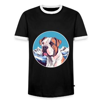 Bully Kutta Dog Breed Cartoon Kawaii Watercolor - Men's Ringer Shirt - black/white - Front - AI Model Female 172 light (172cm) & AI Model Male 178 light (178cm)