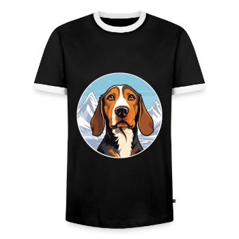 Canarian Warren Hound Dog Breed Cartoon Kawaii Wat - Men's Ringer Shirt - black/white - Front - AI Model Female 172 light (172cm) & AI Model Male 178 light (178cm)