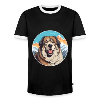 Caucasian Shepherd Dog Breed Cartoon Kawaii Waterc - Men's Ringer Shirt - black/white - Front - AI Model Female 172 light (172cm) & AI Model Male 178 light (178cm)