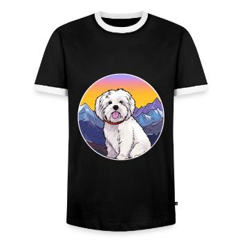 Coton De Tuléar Race De Chien Cartoon Kawaii Watercolo - T-shirt contrasté Homme - noir/blanc - Devant - AI Model Female 172 light (172cm) & AI Model Male 178 light (178cm)