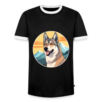 Tschechoslowakischer Wolfshund Hunderasse Karikatur Kawaii W - Männer Kontrast-T-Shirt - Schwarz/Weiß - Vorne - AI Model Female 172 light (172cm) & AI Model Male 178 light (178cm)
