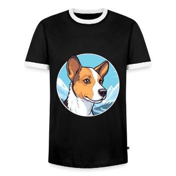 Danois Suédois Farmdog Race Cartoon Kawaii Wa - T-shirt contrasté Homme - noir/blanc - Devant - AI Model Female 172 light (172cm) & AI Model Male 178 light (178cm)