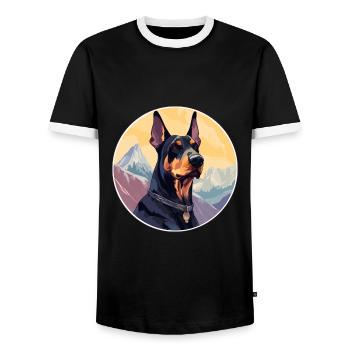 Doberman chien race dessin animé Kawaii aquarelle - T-shirt contrasté Homme - noir/blanc - Devant - AI Model Female 172 light (172cm) & AI Model Male 178 light (178cm)