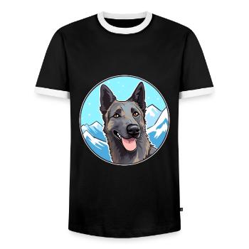 Dutch Shepherd Dog Breed Cartoon Kawaii Watercolor - Men's Ringer Shirt - black/white - Front - AI Model Female 172 light (172cm) & AI Model Male 178 light (178cm)