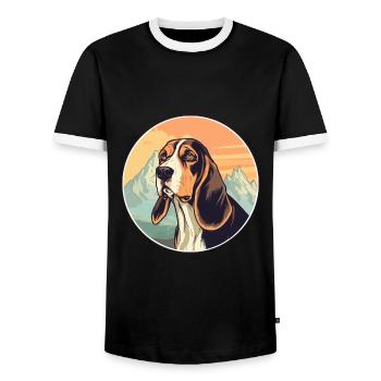 Estonian Hound Dog Breed Cartoon Kawaii Watercolor - Men's Ringer Shirt - black/white - Front - AI Model Female 172 light (172cm) & AI Model Male 178 light (178cm)