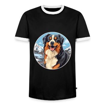 English Shepherd Dog Breed Cartoon Kawaii Watercol - Men's Ringer Shirt - black/white - Front - AI Model Female 172 light (172cm) & AI Model Male 178 light (178cm)