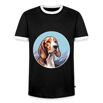 Finnish Hound Dog Breed Cartoon Kawaii Watercolor - Men's Ringer Shirt - black/white - Front - AI Model Female 172 light (172cm) & AI Model Male 178 light (178cm)