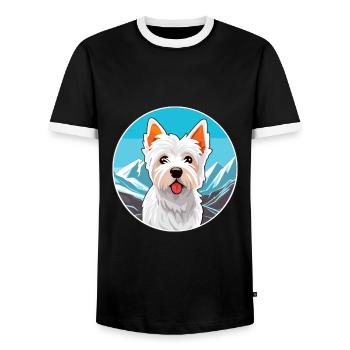 Anglais Terrier Blanc Chien Race Cartoon Kawaii Wat - T-shirt contrasté Homme - noir/blanc - Devant - AI Model Female 172 light (172cm) & AI Model Male 178 light (178cm)