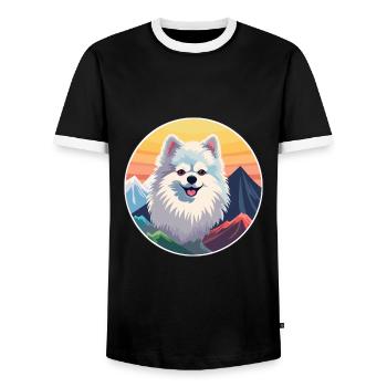 German Spitz Dog Breed Cartoon Kawaii Watercolor - Men's Ringer Shirt - black/white - Front - AI Model Female 172 light (172cm) & AI Model Male 178 light (178cm)