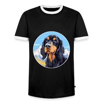 Gordon Setter chien race dessin animé Kawaii aquarelle - T-shirt contrasté Homme - noir/blanc - Devant - AI Model Female 172 light (172cm) & AI Model Male 178 light (178cm)