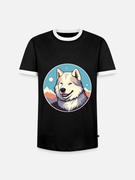 Groenlandse hond ras cartoon kawaii aquarel - Mannen contrastshirt - zwart/wit