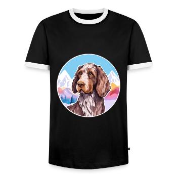 German Wirehaired Pointer Dog Breed Cartoon Kawaii - Men's Ringer Shirt - black/white - Front - AI Model Female 172 light (172cm) & AI Model Male 178 light (178cm)