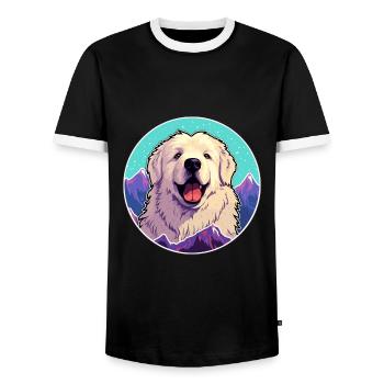 Great Pyrenees Dog Breed Cartoon Kawaii Watercolor - Men's Ringer Shirt - black/white - Front - AI Model Female 172 light (172cm) & AI Model Male 178 light (178cm)