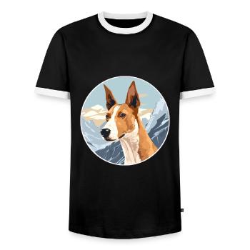 Ibizan Hound Dog Breed Cartoon Kawaii Watercolor - Men's Ringer Shirt - black/white - Front - AI Model Female 172 light (172cm) & AI Model Male 178 light (178cm)