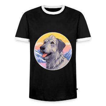Irish Wolfhound Dog Breed Cartoon Kawaii Watercolo - Men's Ringer Shirt - black/white - Front - AI Model Female 172 light (172cm) & AI Model Male 178 light (178cm)