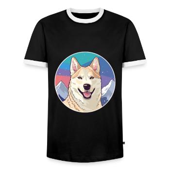 Jindo Hunderasse Karikatur Kawaii Aquarell - Männer Kontrast-T-Shirt - Schwarz/Weiß - Vorne - AI Model Female 172 light (172cm) & AI Model Male 178 light (178cm)