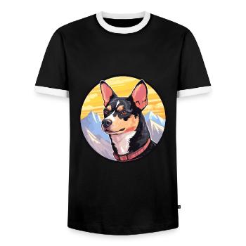 Terrier japonais chien race dessin animé kawaii watercol - T-shirt contrasté Homme - noir/blanc - Devant - AI Model Female 172 light (172cm) & AI Model Male 178 light (178cm)