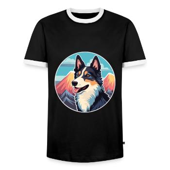 Karelo Finnish Laika Dog Breed Cartoon Kawaii Wate - Men's Ringer Shirt - black/white - Front - AI Model Female 172 light (172cm) & AI Model Male 178 light (178cm)
