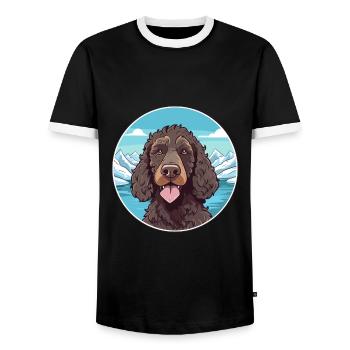 Irish Water Spaniel Dog Breed Cartoon Kawaii Water - Men's Ringer Shirt - black/white - Front - AI Model Female 172 light (172cm) & AI Model Male 178 light (178cm)