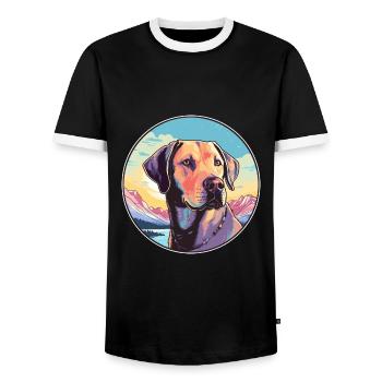 Labrador Retriever chien race dessin animé kawaii waterc - T-shirt contrasté Homme - noir/blanc - Devant - AI Model Female 172 light (172cm) & AI Model Male 178 light (178cm)