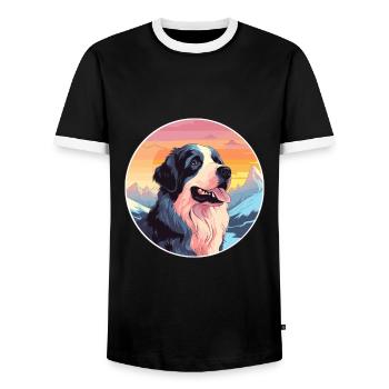 Landseer chien race dessin animé Kawaii aquarelle - T-shirt contrasté Homme - noir/blanc - Devant - AI Model Female 172 light (172cm) & AI Model Male 178 light (178cm)