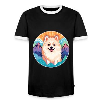 Spitz nordique chien race Cartoon Kawaii aquarelle - T-shirt contrasté Homme - noir/blanc - Devant - AI Model Female 172 light (172cm) & AI Model Male 178 light (178cm)