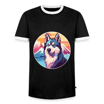 Prazsky Krysarik Dog Breed Cartoon Kawaii Watercol - Men's Ringer Shirt - black/white - Front - AI Model Female 172 light (172cm) & AI Model Male 178 light (178cm)