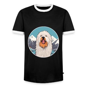 Puli chien race dessin animé Kawaii aquarelle - T-shirt contrasté Homme - noir/blanc - Devant - AI Model Female 172 light (172cm) & AI Model Male 178 light (178cm)