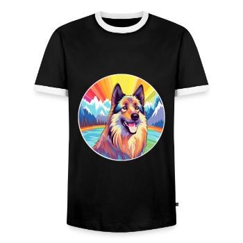 Belgische Tervuren-Hunderasse Karikatur Kawaii Watercol - Männer Kontrast-T-Shirt - Schwarz/Weiß - Vorne - AI Model Female 172 light (172cm) & AI Model Male 178 light (178cm)