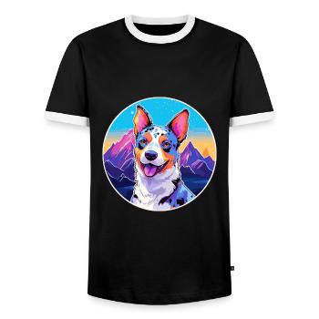 Blue Heeler chien race dessin animé Kawaii aquarelle - T-shirt contrasté Homme - noir/blanc - Devant - AI Model Female 172 light (172cm) & AI Model Male 178 light (178cm)