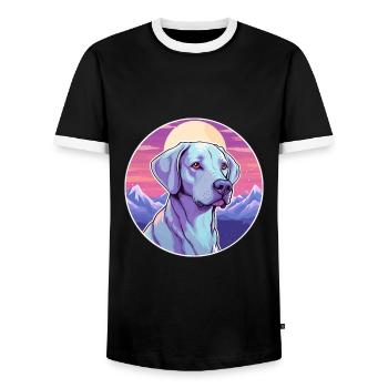 Bleu dentelle chien race dessin animé Kawaii aquarelle - T-shirt contrasté Homme - noir/blanc - Devant - AI Model Female 172 light (172cm) & AI Model Male 178 light (178cm)