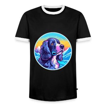 Épagneul Picard bleu race chien dessin animé Kawaii Wate - T-shirt contrasté Homme - noir/blanc - Devant - AI Model Female 172 light (172cm) & AI Model Male 178 light (178cm)