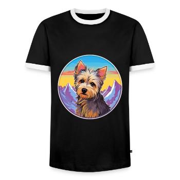 Australian Silky Terrier Dog Breed Cartoon Kawaii - Men's Ringer Shirt - black/white - Front - AI Model Female 172 light (172cm) & AI Model Male 178 light (178cm)