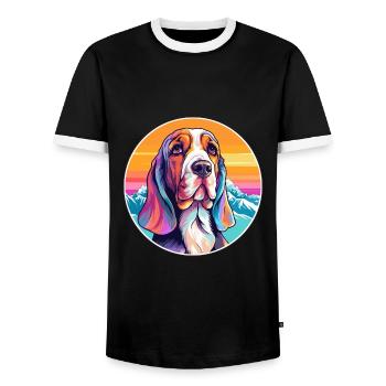 Basset Artesien Normand Dog Breed Cartoon Kawaii W - Men's Ringer Shirt - black/white - Front - AI Model Female 172 light (172cm) & AI Model Male 178 light (178cm)