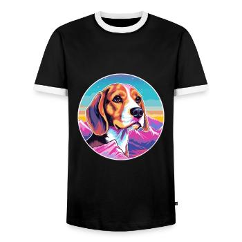 Beagle Kleiner Dufthund Hund Rasse Cartoon Kawaii - Männer Kontrast-T-Shirt - Schwarz/Weiß - Vorne - AI Model Female 172 light (172cm) & AI Model Male 178 light (178cm)