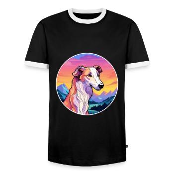 Borzoi Dog Breed Cartoon Kawaii Watercolor - Men's Ringer Shirt - black/white - Front - AI Model Female 172 light (172cm) & AI Model Male 178 light (178cm)
