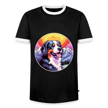 Berner Laufhund Dog Breed Cartoon Kawaii Watercolo - Men's Ringer Shirt - black/white - Front - AI Model Female 172 light (172cm) & AI Model Male 178 light (178cm)