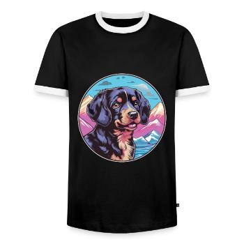 Noir et Tan chien race Cartoon Kawaii aquarelle - T-shirt contrasté Homme - noir/blanc - Devant - AI Model Female 172 light (172cm) & AI Model Male 178 light (178cm)