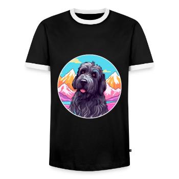 Terrier Russe Noir Race De Chien Cartoon Kawaii Wat - T-shirt contrasté Homme - noir/blanc - Devant - AI Model Female 172 light (172cm) & AI Model Male 178 light (178cm)
