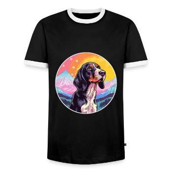 Bluetick Coonhound Dog Breed Cartoon Kawaii Waterc - Men's Ringer Shirt - black/white - Front - AI Model Female 172 light (172cm) & AI Model Male 178 light (178cm)