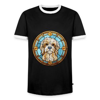 Lowchen Little Lion Dog Breed Stained Glass Colorf - Men's Ringer Shirt - black/white - Front - AI Model Female 172 light (172cm) & AI Model Male 178 light (178cm)