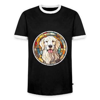 Maremma Sheepdog Dog Breed Stained Glass Colorful - Men's Ringer Shirt - black/white - Front - AI Model Female 172 light (172cm) & AI Model Male 178 light (178cm)