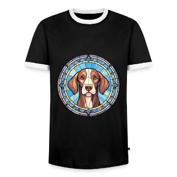 Chien d’arrêt portugais race vitrail Colorfu - T-shirt contrasté Homme - noir/blanc - Devant - AI Model Female 172 light (172cm) & AI Model Male 178 light (178cm)