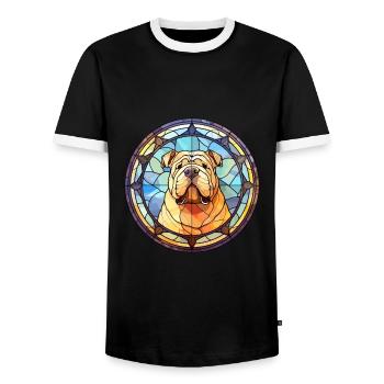 Shar Pei chien race vitrail coloré Watercol - T-shirt contrasté Homme - noir/blanc - Devant - AI Model Female 172 light (172cm) & AI Model Male 178 light (178cm)