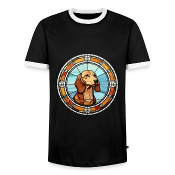 Westfälische Dachsbracke Hunderasse Buntglas Co - Männer Kontrast-T-Shirt - Schwarz/Weiß - Vorne - AI Model Female 172 light (172cm) & AI Model Male 178 light (178cm)