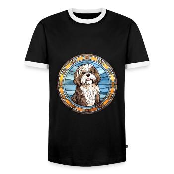 Schapendoes chien race vitrail coloré eau - T-shirt contrasté Homme - noir/blanc - Devant - AI Model Female 172 light (172cm) & AI Model Male 178 light (178cm)