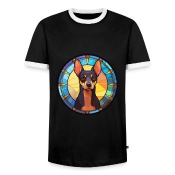 Jouet Manchester Terrier chien race vitrail Col - T-shirt contrasté Homme - noir/blanc - Devant - AI Model Female 172 light (172cm) & AI Model Male 178 light (178cm)