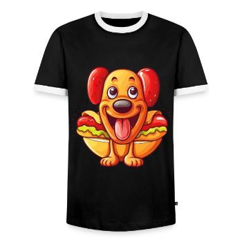 Hot Dog Dog Sausage Fast Food Yummy Funny Humor - Men's Ringer Shirt - black/white - Front - AI Model Female 172 light (172cm) & AI Model Male 178 light (178cm)