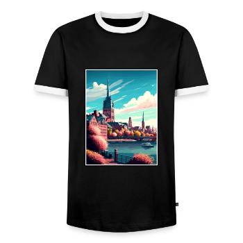 Mainz Deutschland Vintage Reiseposter WPA Souvenir - Männer Kontrast-T-Shirt - Schwarz/Weiß - Vorne - AI Model Female 172 light (172cm) & AI Model Male 178 light (178cm)